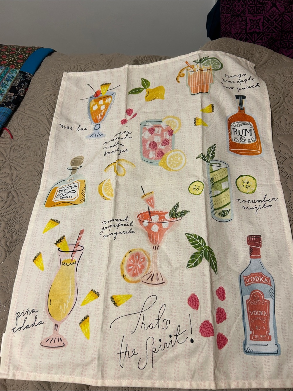 Anthropologie  That’s the Sporit White Cotton Towel with pink print